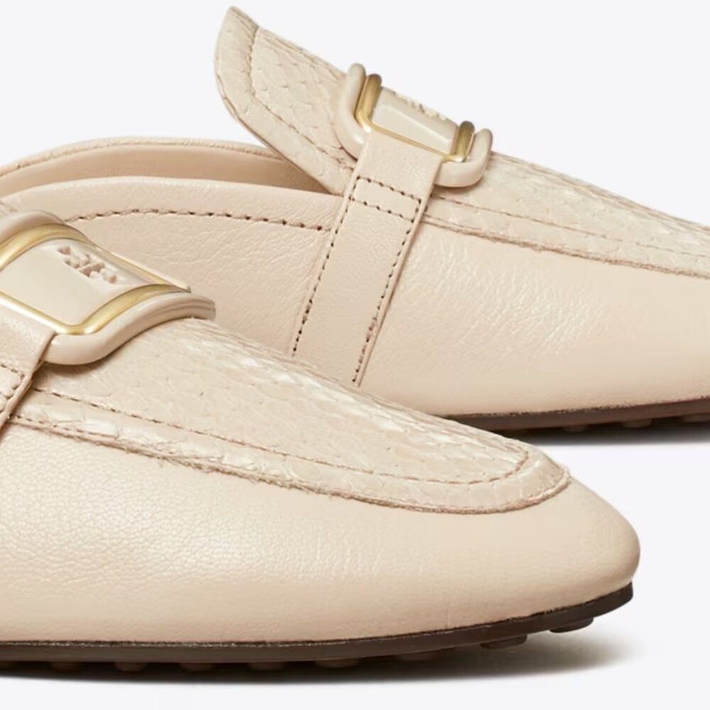 Tory Burch $348 Georgia Backless Loafer New Cream Snake Embossed Logo Buckle - Picture 11 of 11